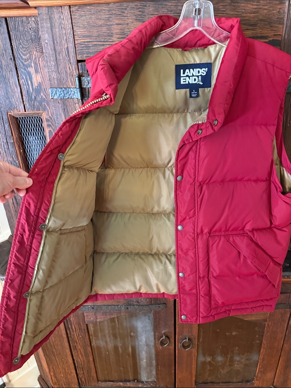 Lands' End Red Quilted Puffer Vest with Contrast Lining - Picture 5 of 8